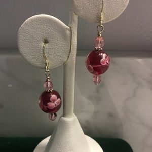 Red and Pink Glass and Swarovski Crystal Earrings